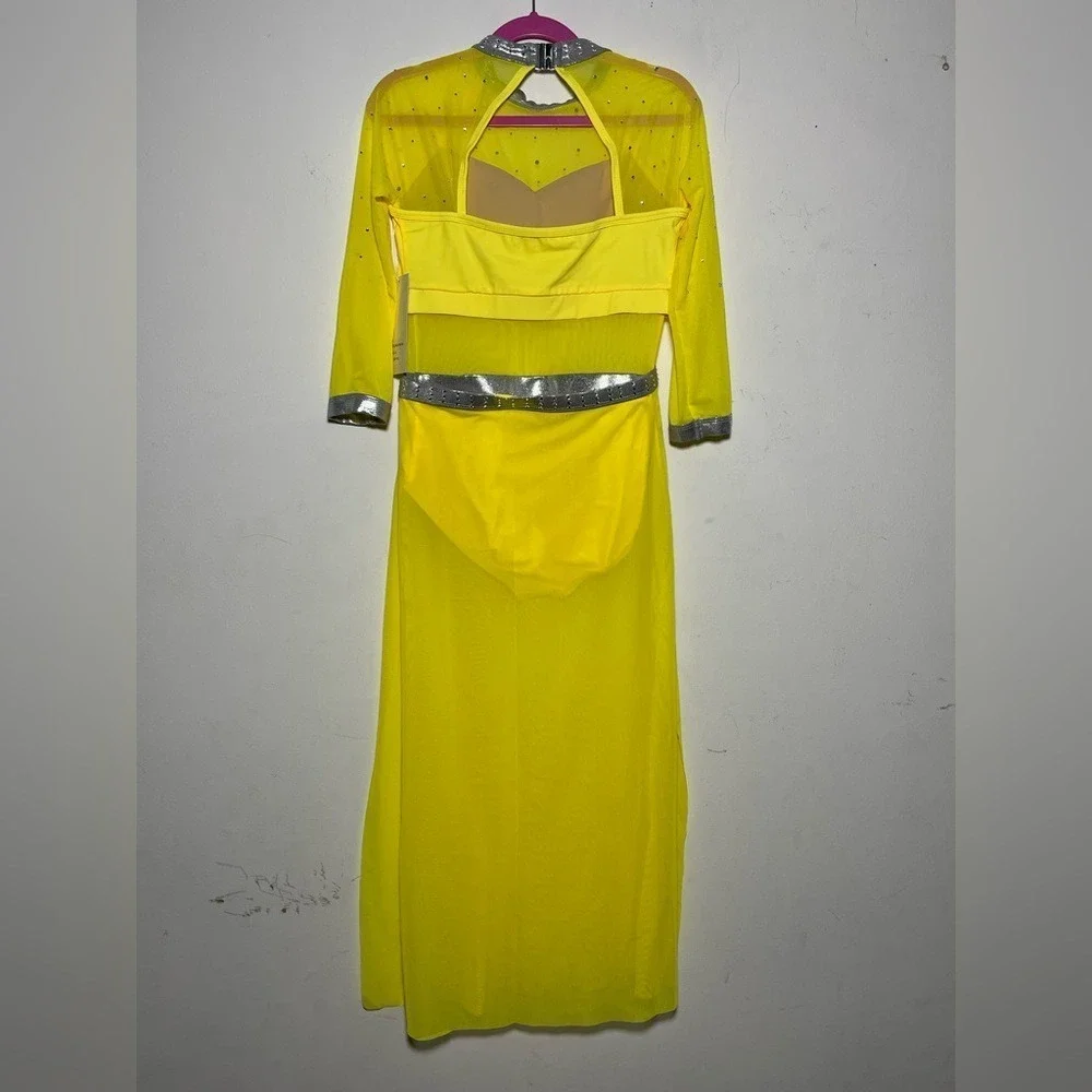 Double Platinum Yellow Lyrical Jazz Contemporary Dance Costume Leo with Skirt CL